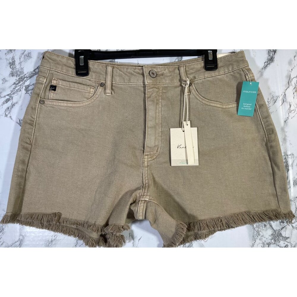 KanCan Womens High Rise Curvy Shorts Size 31 Frayed Hem Khaki
